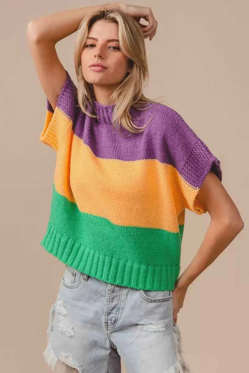 BiBi Mardi Gras Color Block Drop Shoulder Sweater Top 0b71960f03bc4dd8b85a2e17e69ee152-Max-Origin