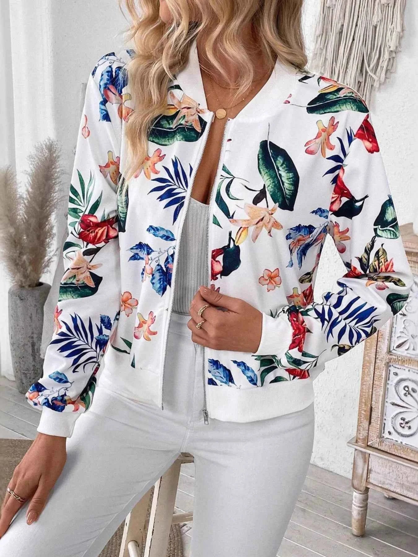 Printed Zip Up Long Sleeve Jacket 0b763b7795e2466e990faec8fdd1027a-Max-Origin