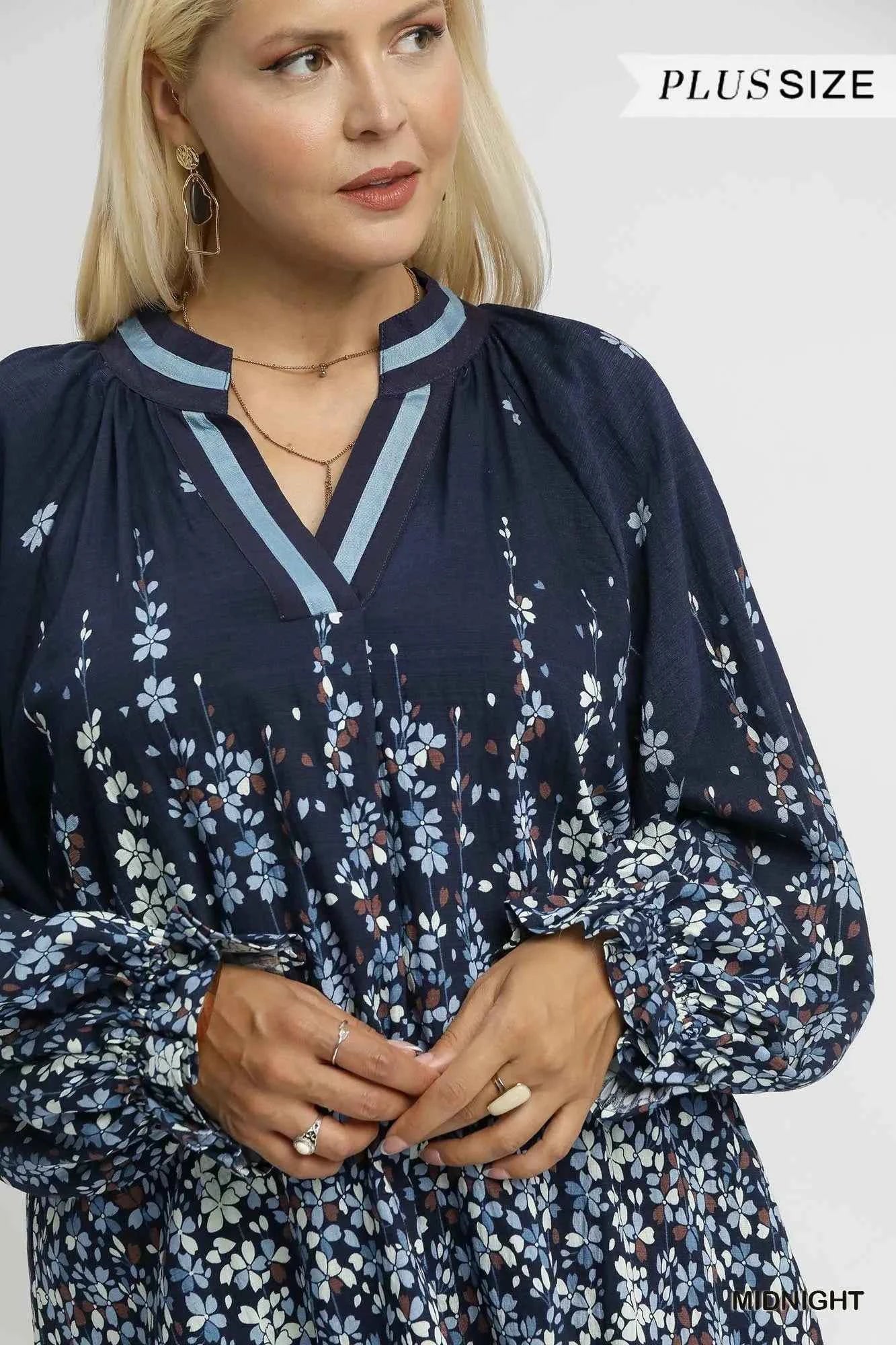 Umgee Full Size Floral Vine Print Blouse with Balloon Sleeves Plus Size 0b7f6b07-8d2a-4416-bc7b-79903a946345-Max-Origin