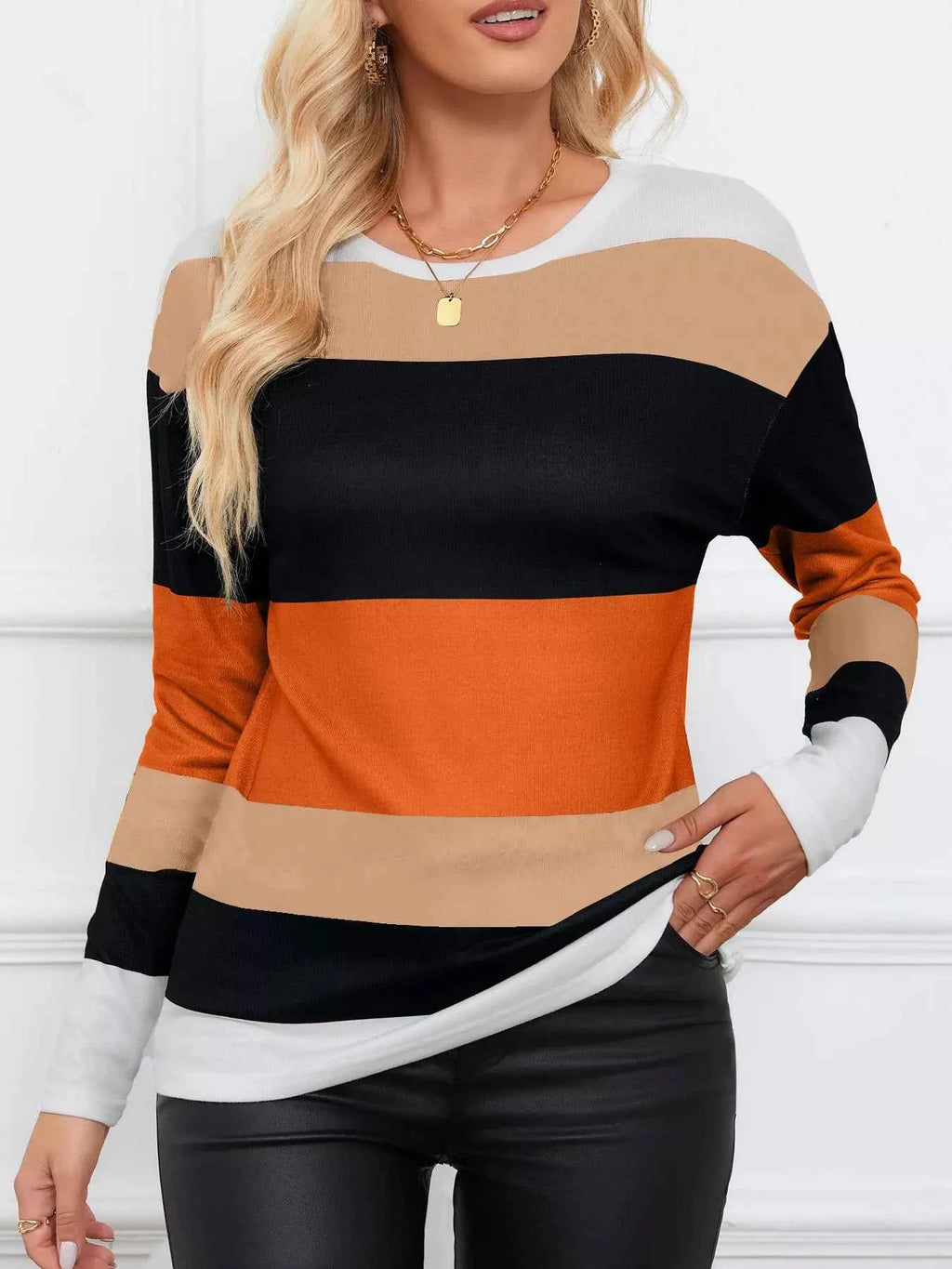 Leopard Color Block Striped Knit Top 0b81745b81074f958f93b098a5712e9b-Max-Origin