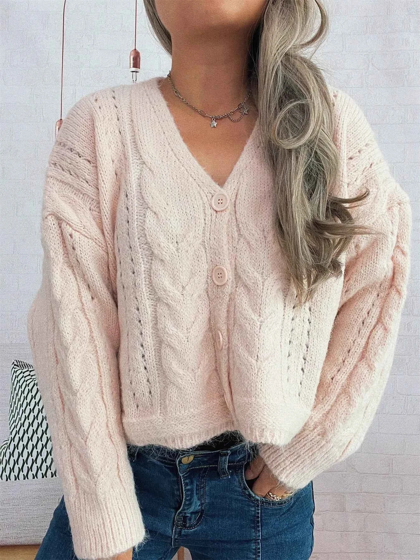 Cable Knit Button-Up Cardigan
