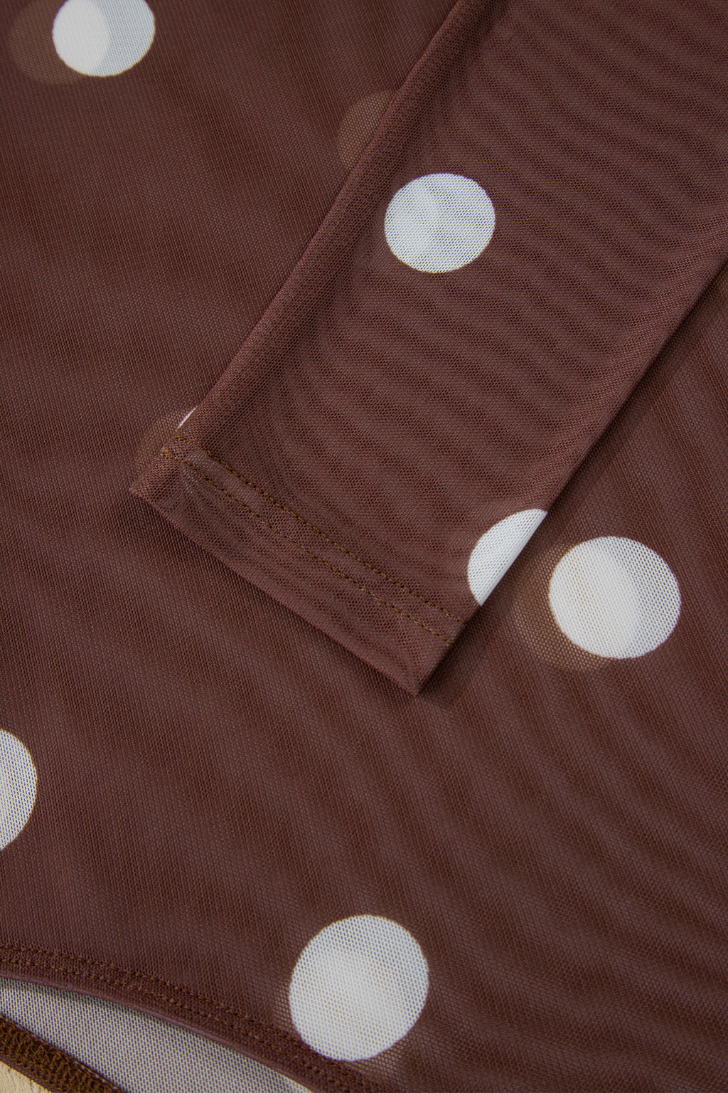 Brown Vintage Polka Dot Print Mesh Long Sleeve Bodysuit 0b91e3263f750ee2