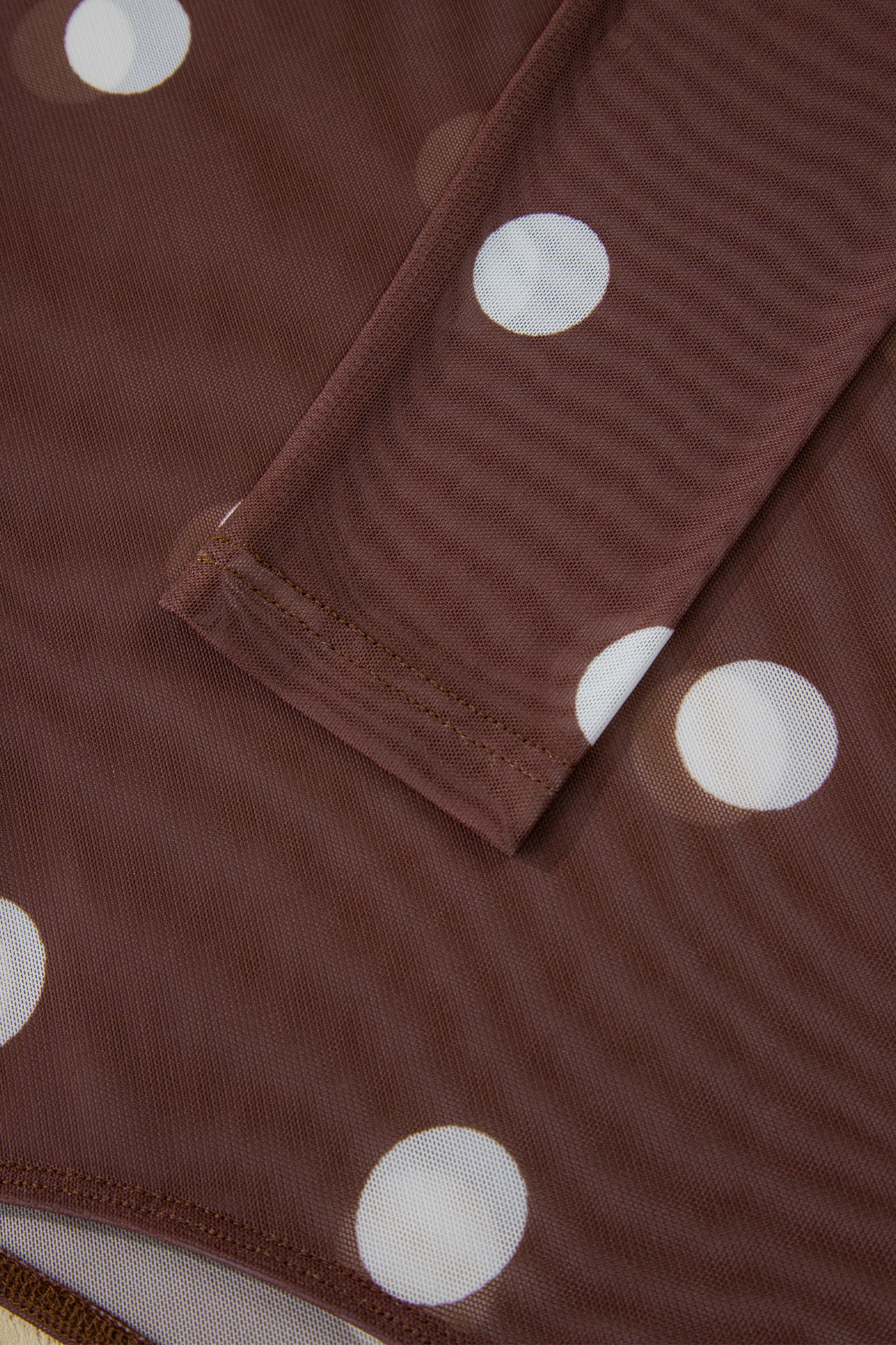 Brown Vintage Polka Dot Print Mesh Long Sleeve Bodysuit 0b91e3263f750ee2