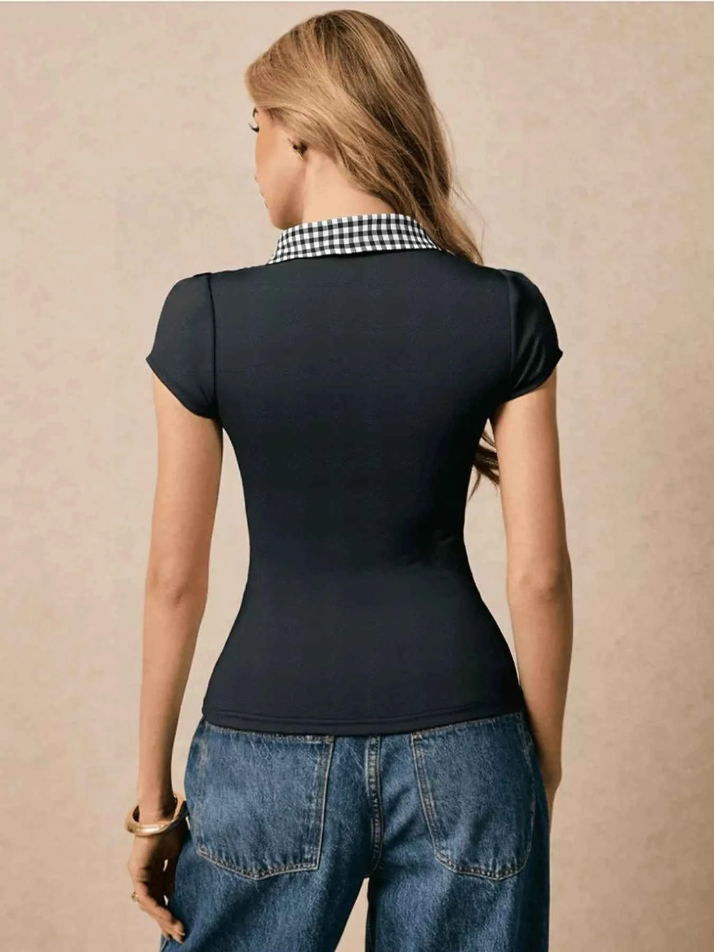 Gingham Collar Slim Fit Blouse 0b93533f62e74617b77765ace08f9b23-Max-Origin