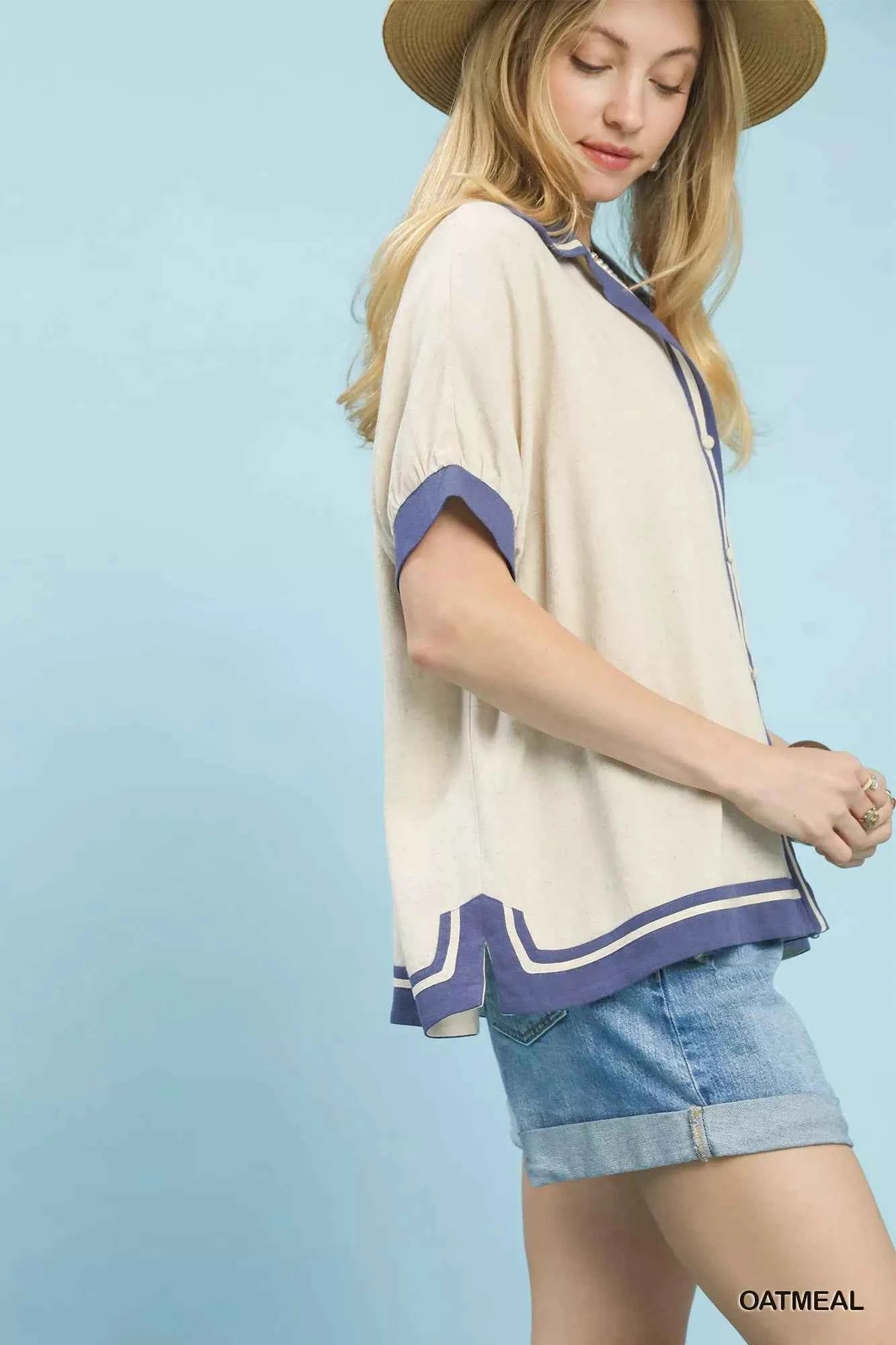 Linen Button Front Top with Contrast Piping 0b9bbb1d-0016-42ad-a964-3712e28b2c8f-Max-Origin