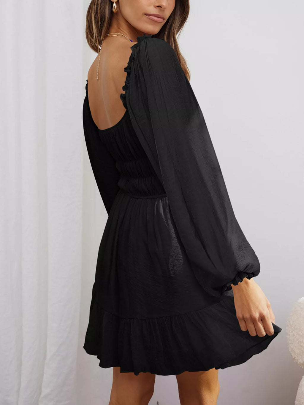 Ruffled Hem Balloon Sleeve Dress 0b9d26b7feff4f8f8846e1844713173b-Max-Origin