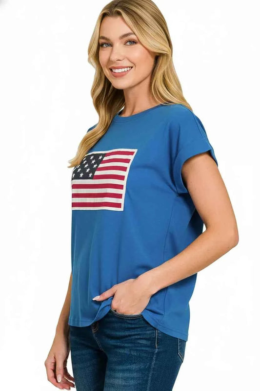 US Flag Round Neck Short Sleeve T-Shirt 0ba3e3ff-a372-4a1a-984d-2e723aa77832-Max-Origin