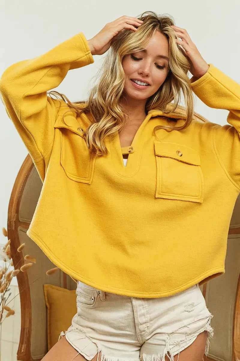 BiBi Flap Pockets Fleece Collared Sweatshirt 0ba40c3f3403492b80dbd862c9e080f6-Max-Origin