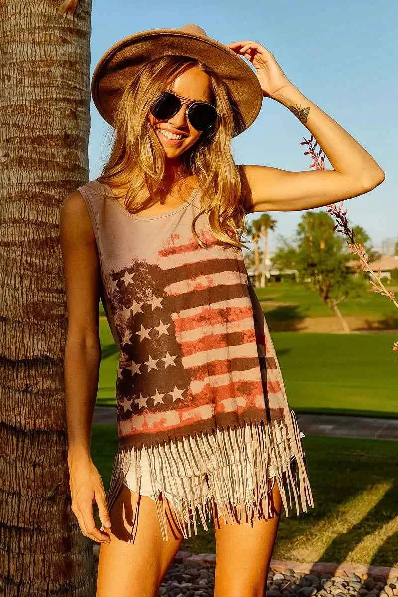 American Flag Print Knit Sleeveless Top 0baa95ec9f964adfb8c0975eb8fa26f9-Max-Origin