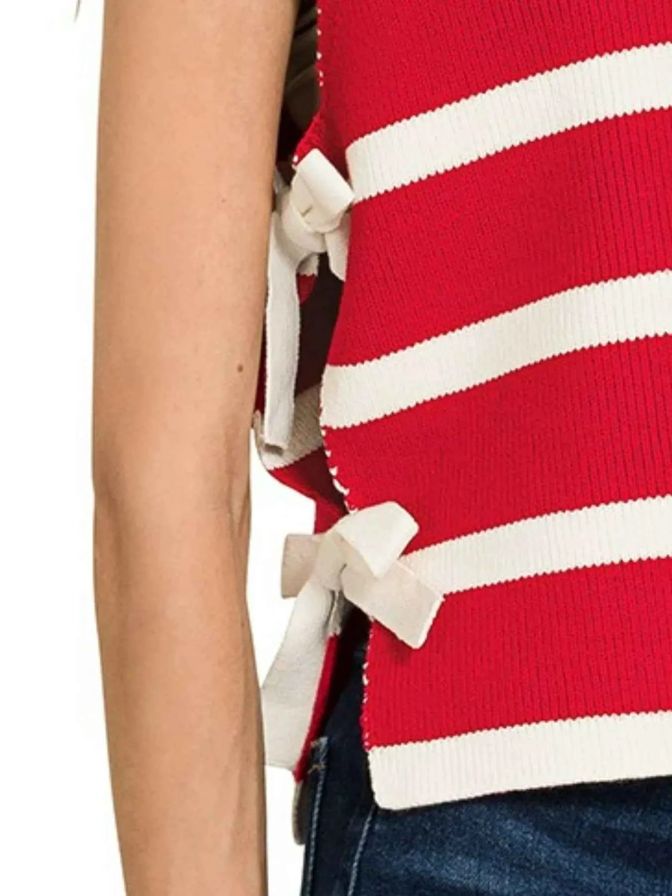 Zenana Side Tie Stripe Sweater Vest 0bba7f5f-e689-4c94-bf81-821f39a1fab1-Max-Origin