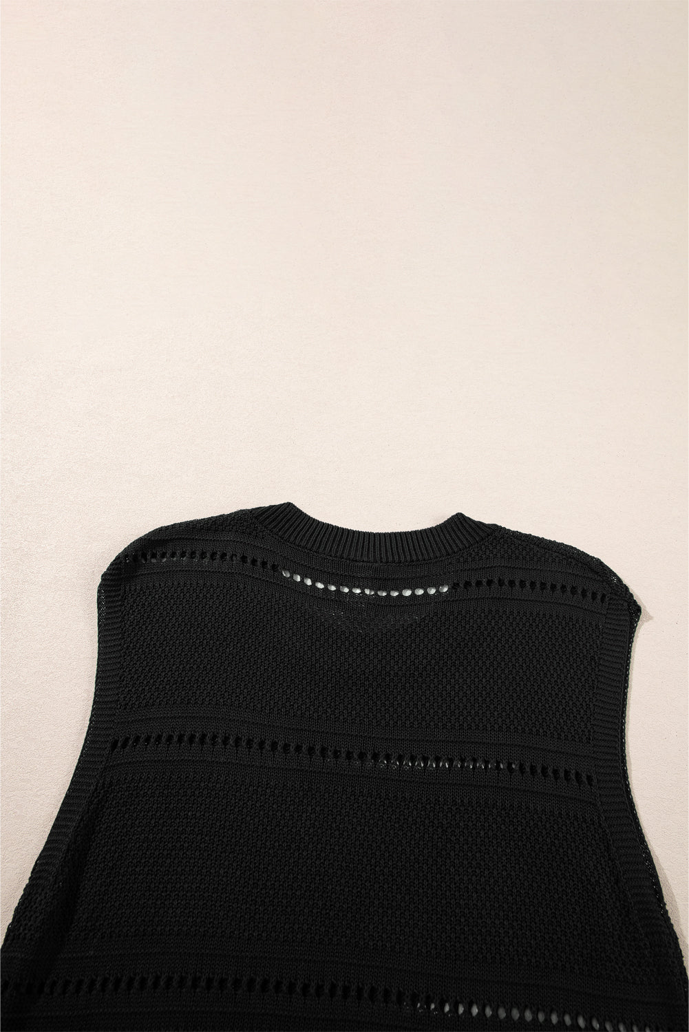Black Solid Color Knit Pointelle Detail Loose Sweater Vest 0bc59e9d0e28d088