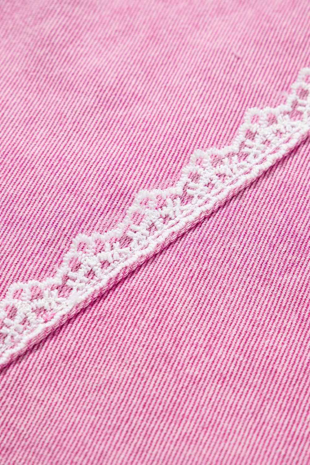 Pink Lace Patchwork Distressed Buttoned Denim Jacket 0bcbaf8b4f959aff