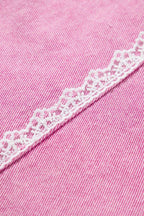 Pink Lace Patchwork Distressed Buttoned Denim Jacket 0bcbaf8b4f959aff