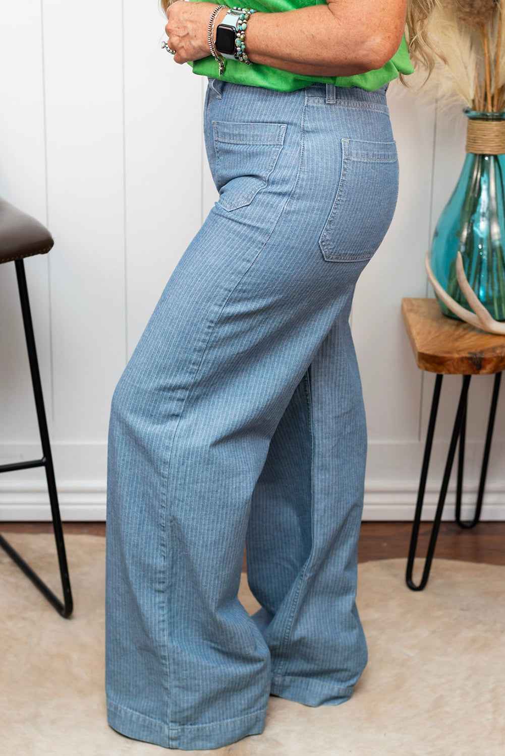 Dusk Blue Patched Pocket Textured Wide Leg Plus Size Jeans 0bcd764c9030da76