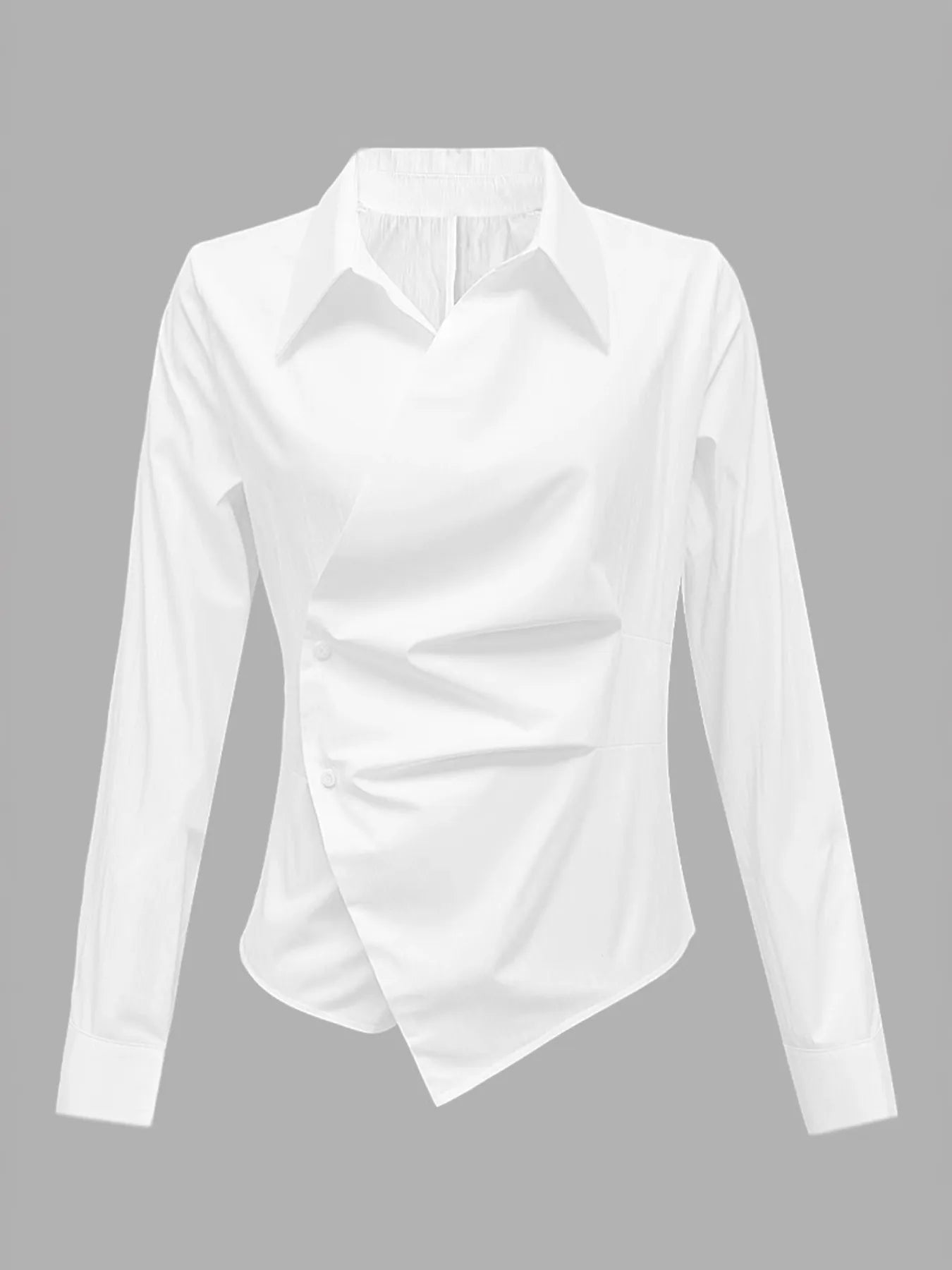 Asymmetric Collared Neck Long Sleeve Shirt 0bd6e6fbdd5f4fecaa6e55065a7576b8-Max-Origin