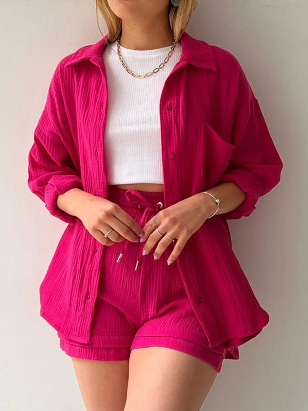 Textured Button Up Shirt and Shorts Set 0bdbc9ad-cede-4e1f-a190-ebcae6dedebe-Max-Origin