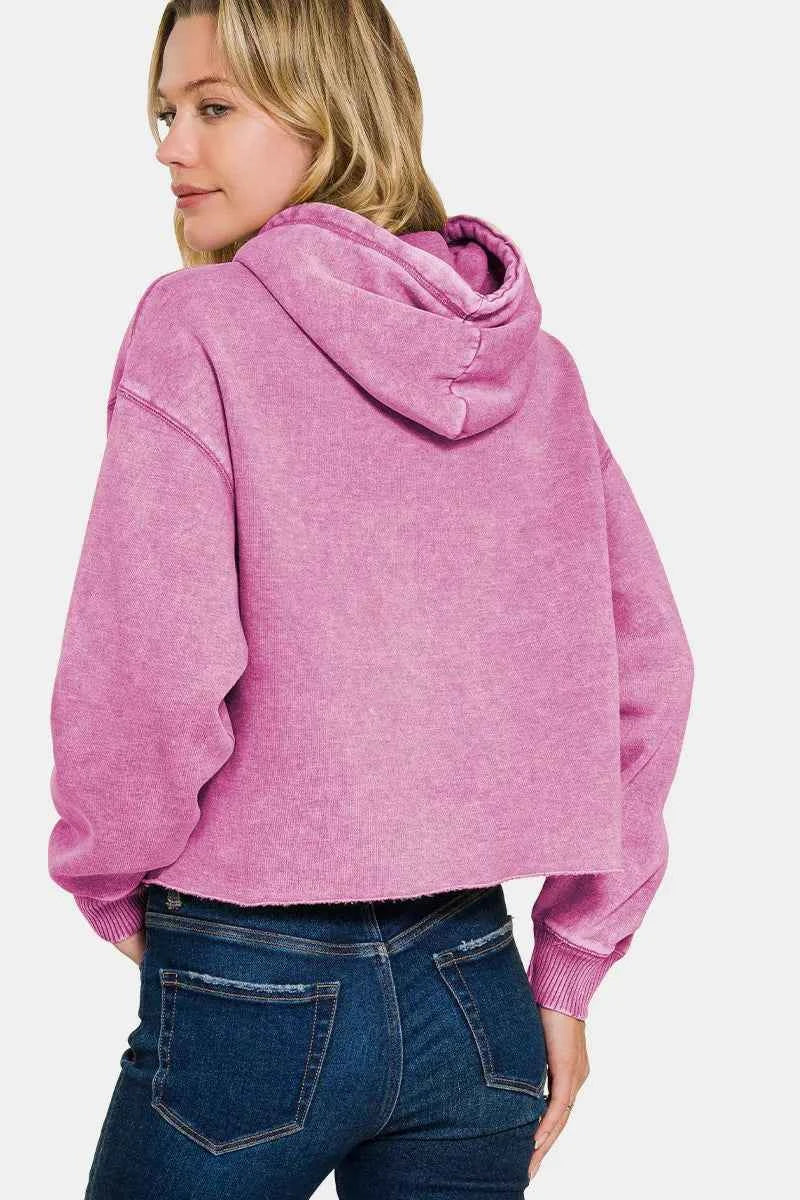 Zenana Acid Wash Fleece Cropped Hoodie 0bddf400-7efc-4563-88d6-dae7d8a2e083-Max