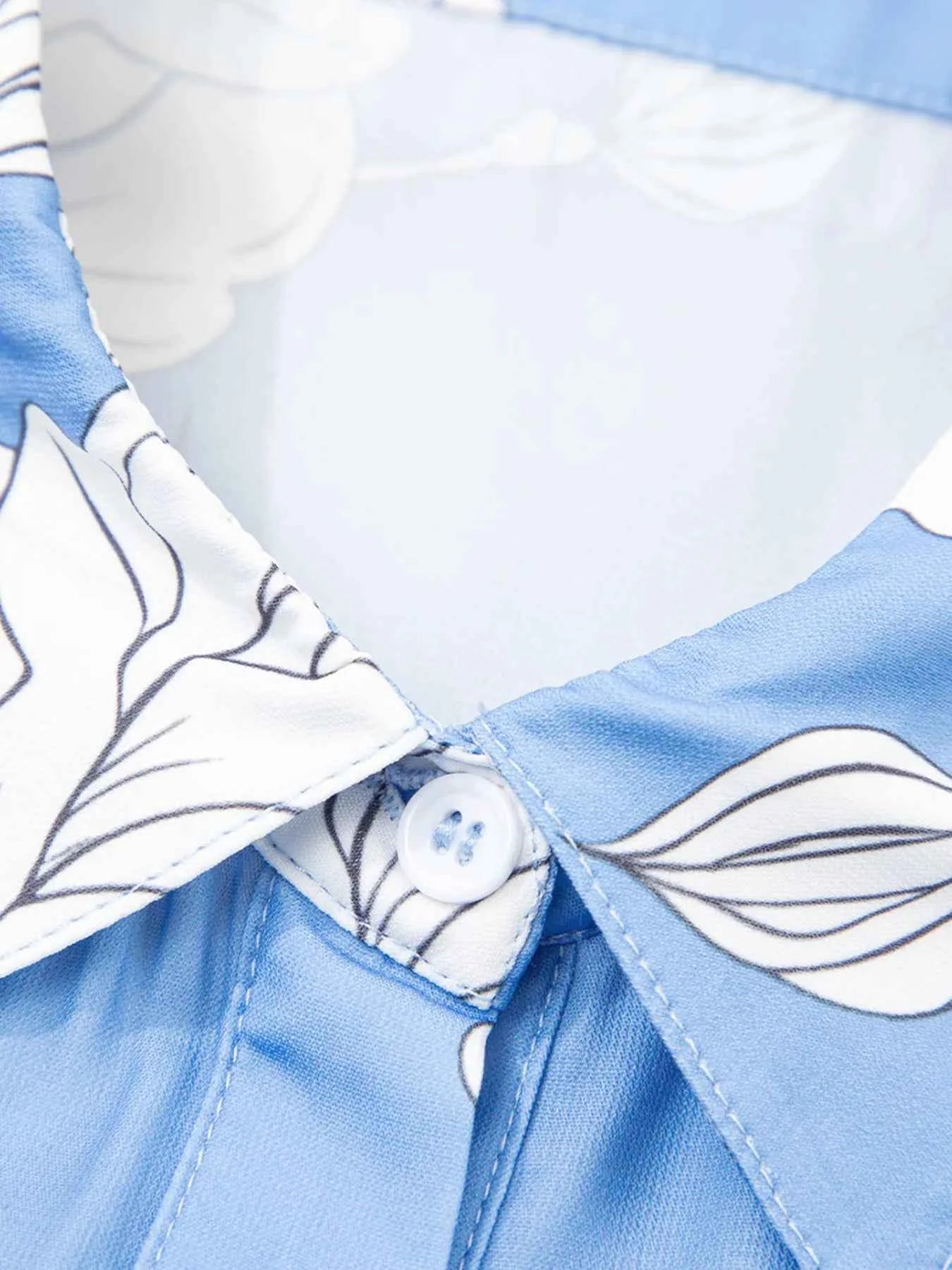 Floral Print Button Up Pleated Detail Puff Sleeve Shirt 0be1ee2a007d41b6896e971267d3cd4e-Max-Origin