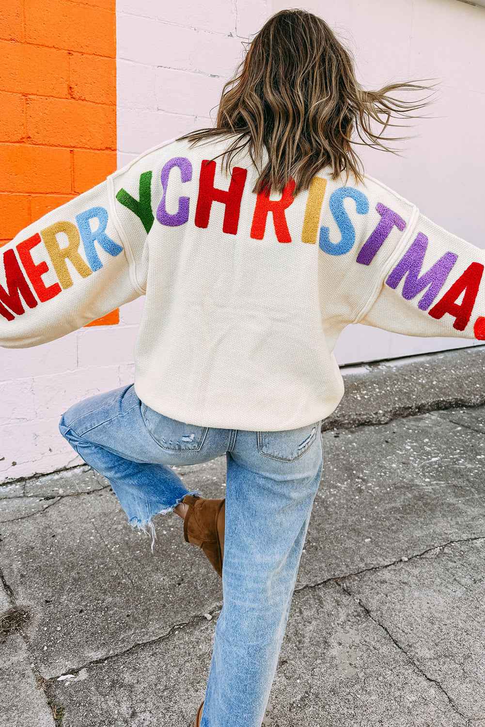 White HOHOHO MERRY CHRISTMAS Chenille Letter Graphic Holiday Sweater 0be5ebfabcb9259a