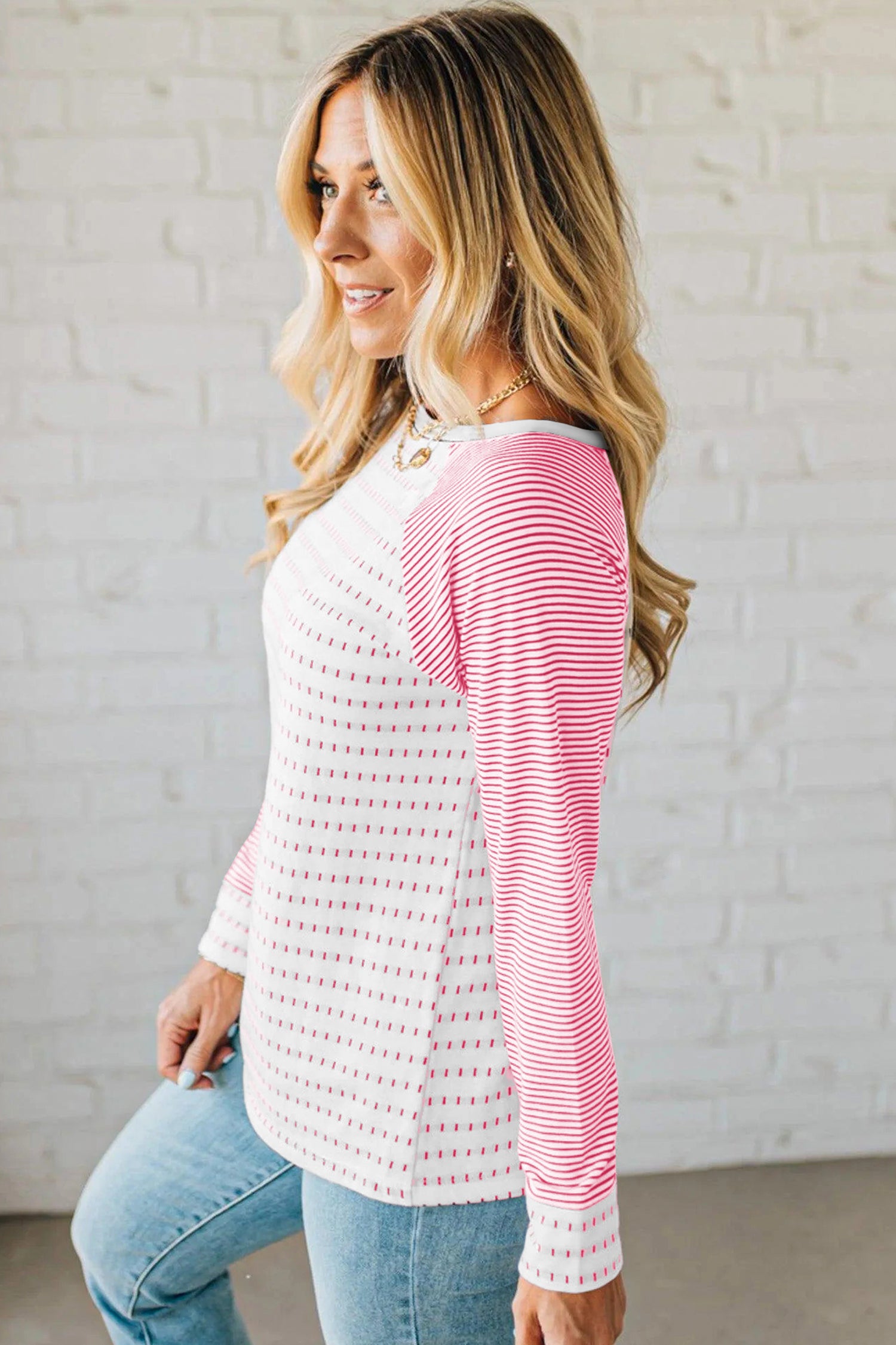 Rose Stripe Raglan Patchwork Long Sleeve Tee 0bef2e042a93c830