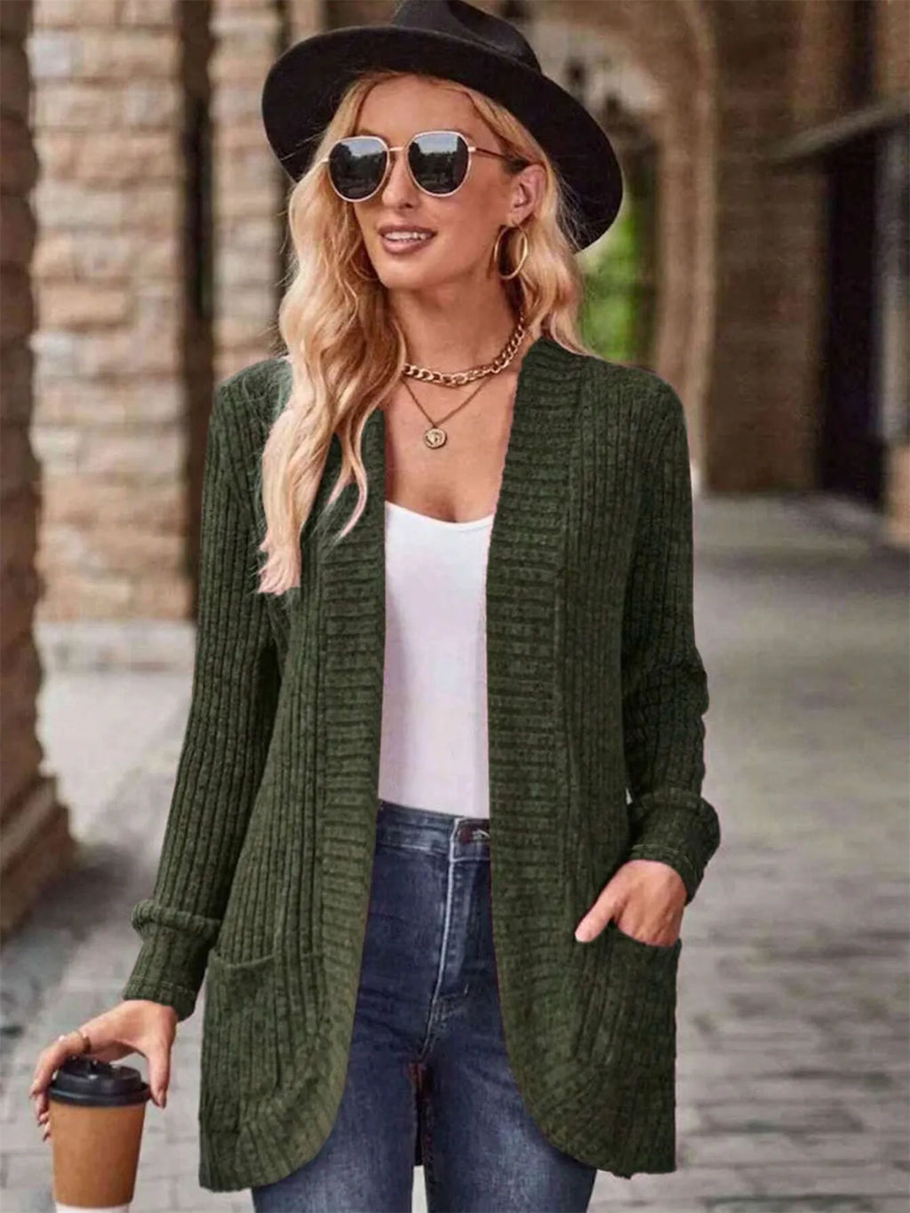 Ribbed Open Front Long Cardigan with Pockets 0befc7fbd2be415bb2c59ebd777a9089-Max-Origin