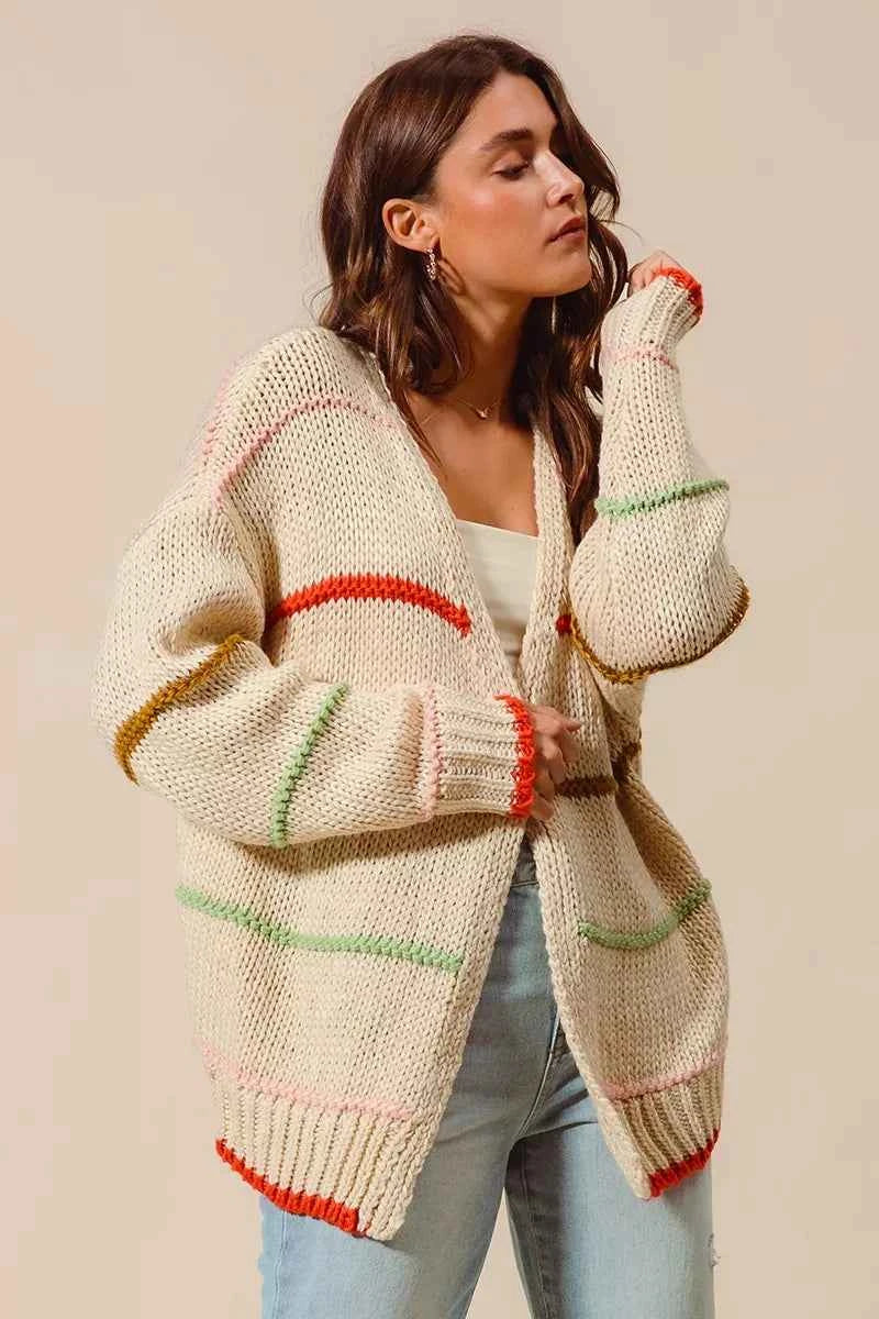 SO ME Loose Fit Multi Stripe Open Front Cardigan 0bf1ca0328e2437baee8a46620c7418f-Max-Origin