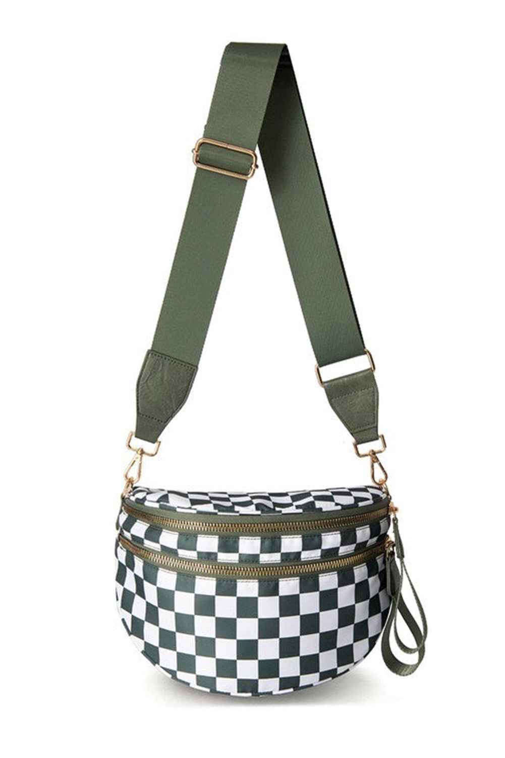 White Checkered Print Wide Strap Large Crossbody Bag 0bf51ebefcc8b519