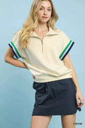Umgee Zip Front Casual Top with Contrast Stripe Trim CREAM 0bf8b832-5ff6-4ff7-ab90-0e13fdc7abc6-Max-Origin