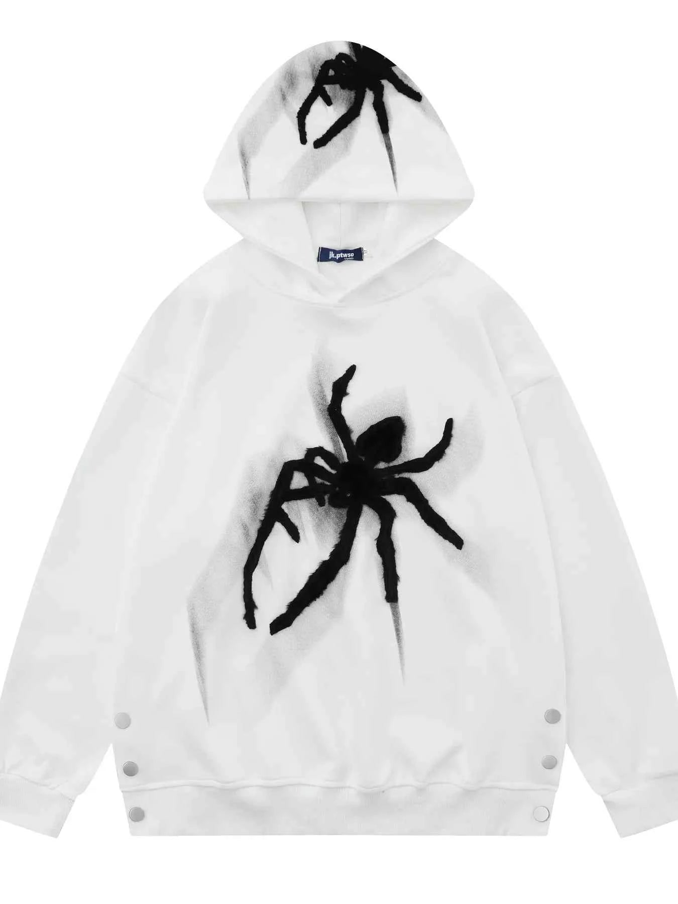 Men's Spider Graphic Oversized Hoodie with Side Button Details White 0bf937c1b09f4d718633a4d6eff050e1-Max-Origin