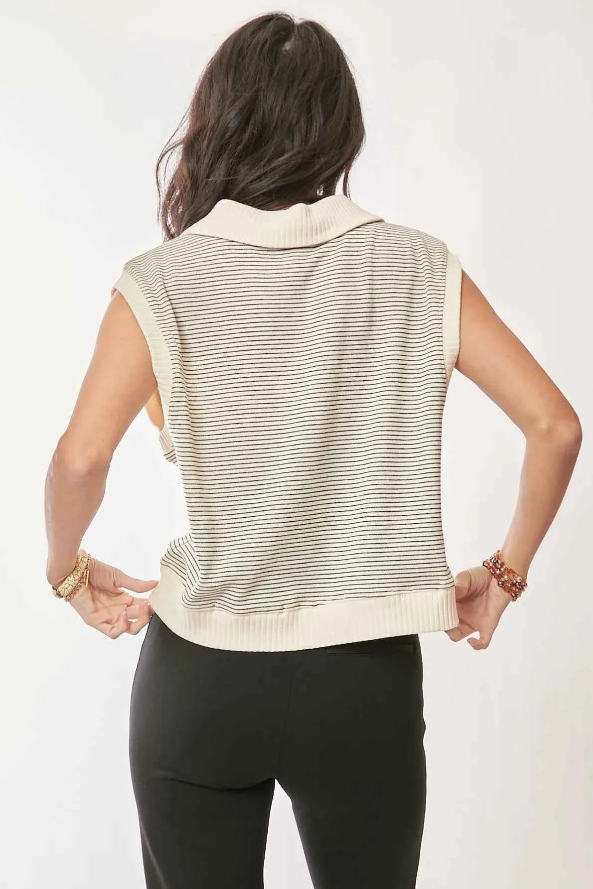Davi & Dani French Terry Boxy Fit Striped Sweater Vest 0c01adae0dd9423b867e71b394787718-Max-Origin