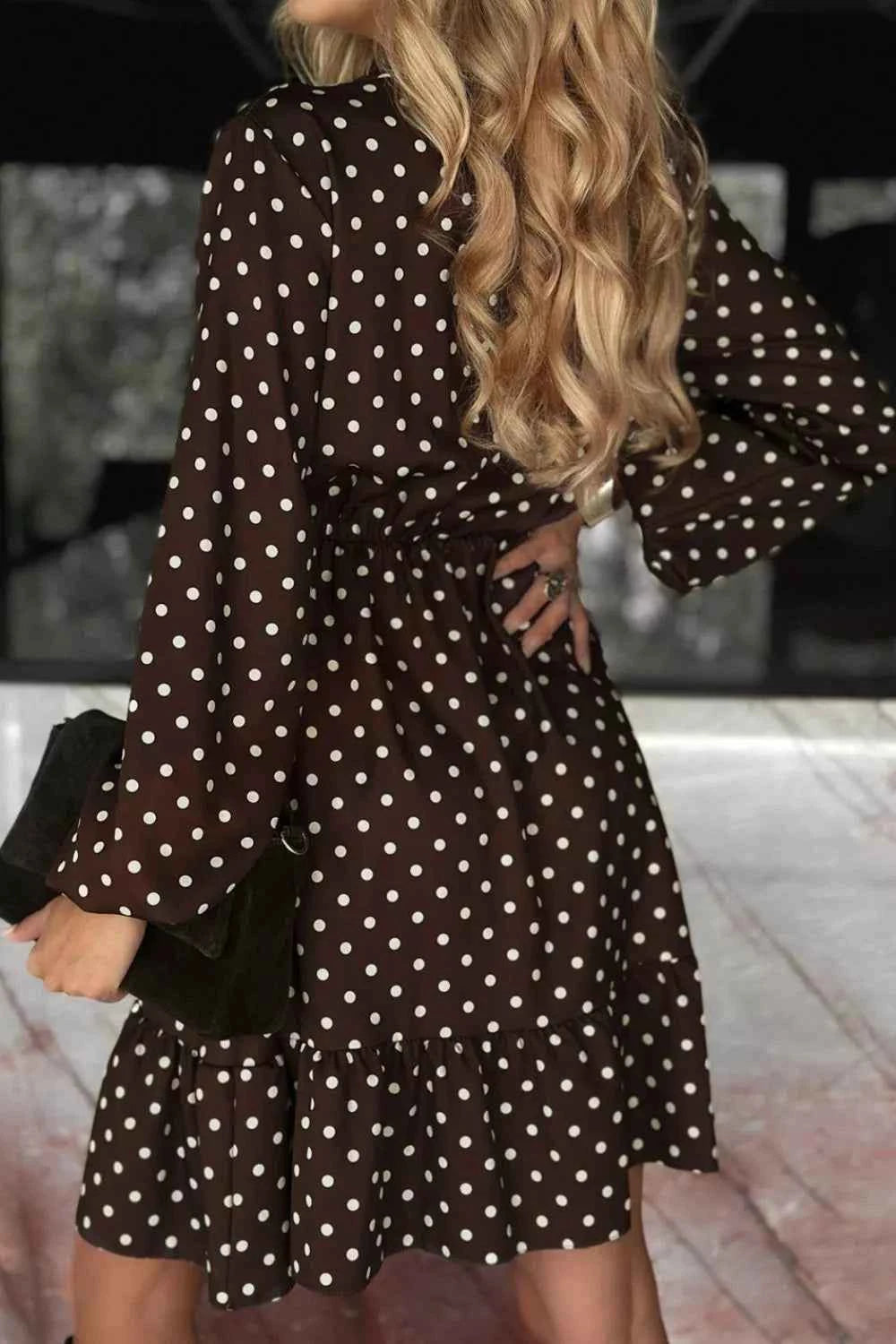 Polka Dot Ruffle Hem Wrap Dress