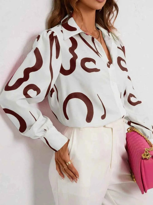 Abstract Print Long Sleeve Collared Shirt White 0c196344-8e89-4c33-a35e-b936697c2dfe-Max-Origin