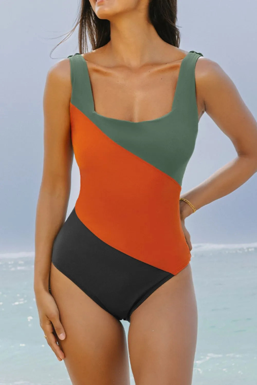 Color Block Padded Square Neck One Piece Swimsuit Multicolor 0c22ca09-89be-43e5-a4e1-9ce6aba2bda0-Max-Origin