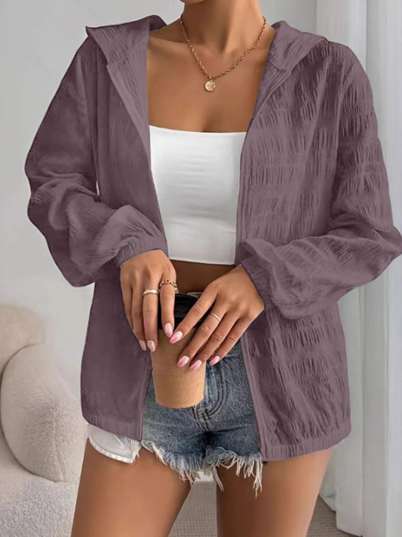 Zip Up Long Sleeve Hooded Outerwear Light Purple 0c2fe2c589e94358bca3aff0db1e66b8-Max-Origin