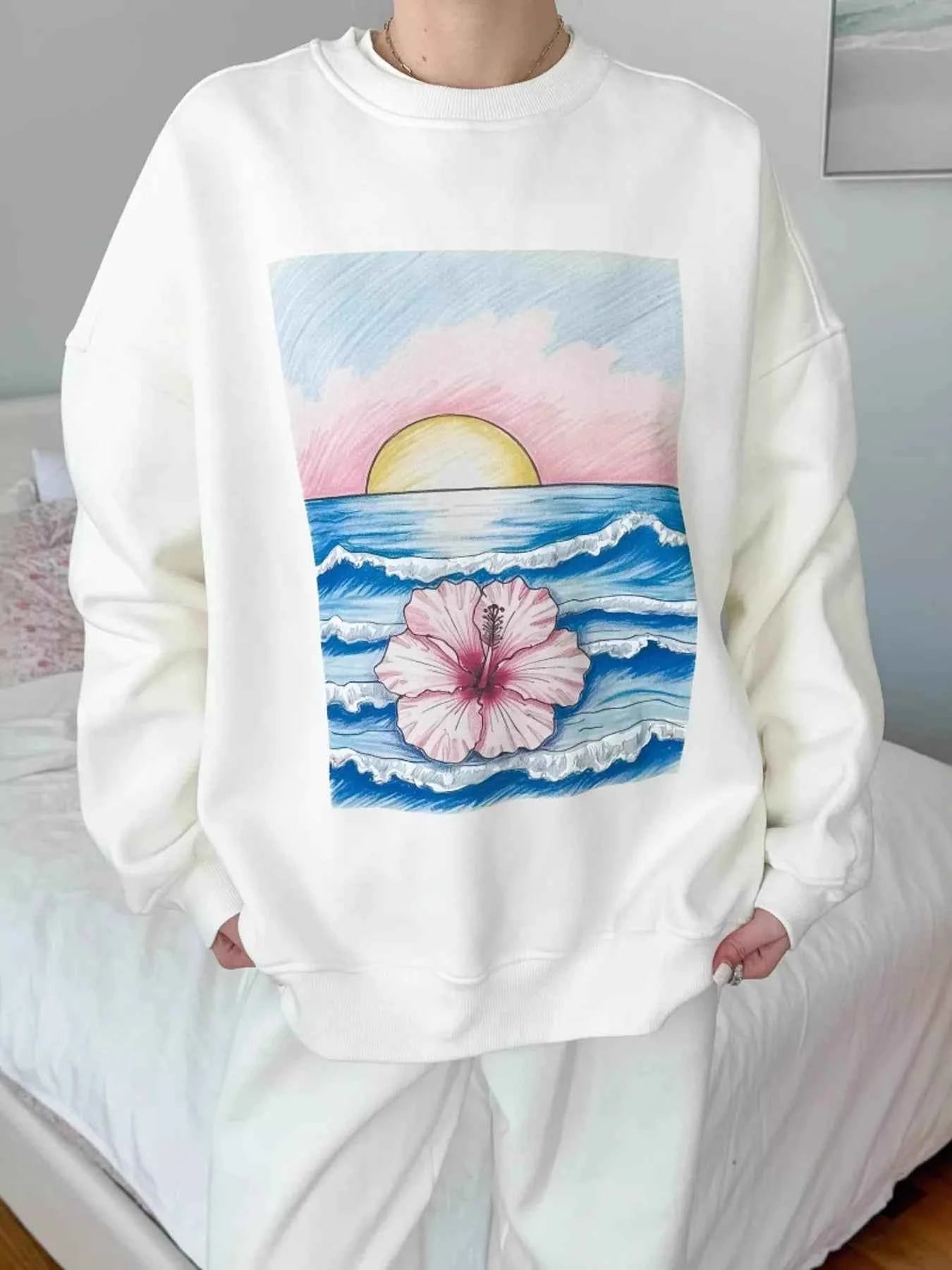 Graphic Round Neck Drop Shoulder Sweatshirt White 0c3e5b81e2874f55859236799fa691de-Max-Origin