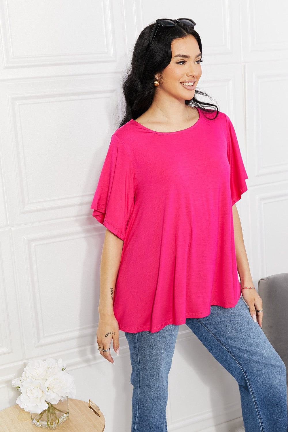 Yelete Full Size More Than Words Flutter Sleeve Top 0c3eb4a27765455585f903064628d9ec-Max