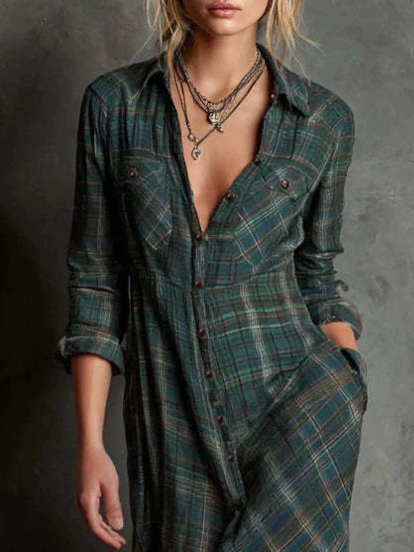 Plaid Button Front Maxi Shirt Dress 0c417ef98d1345bfba56a906973a4175-Max-Origin