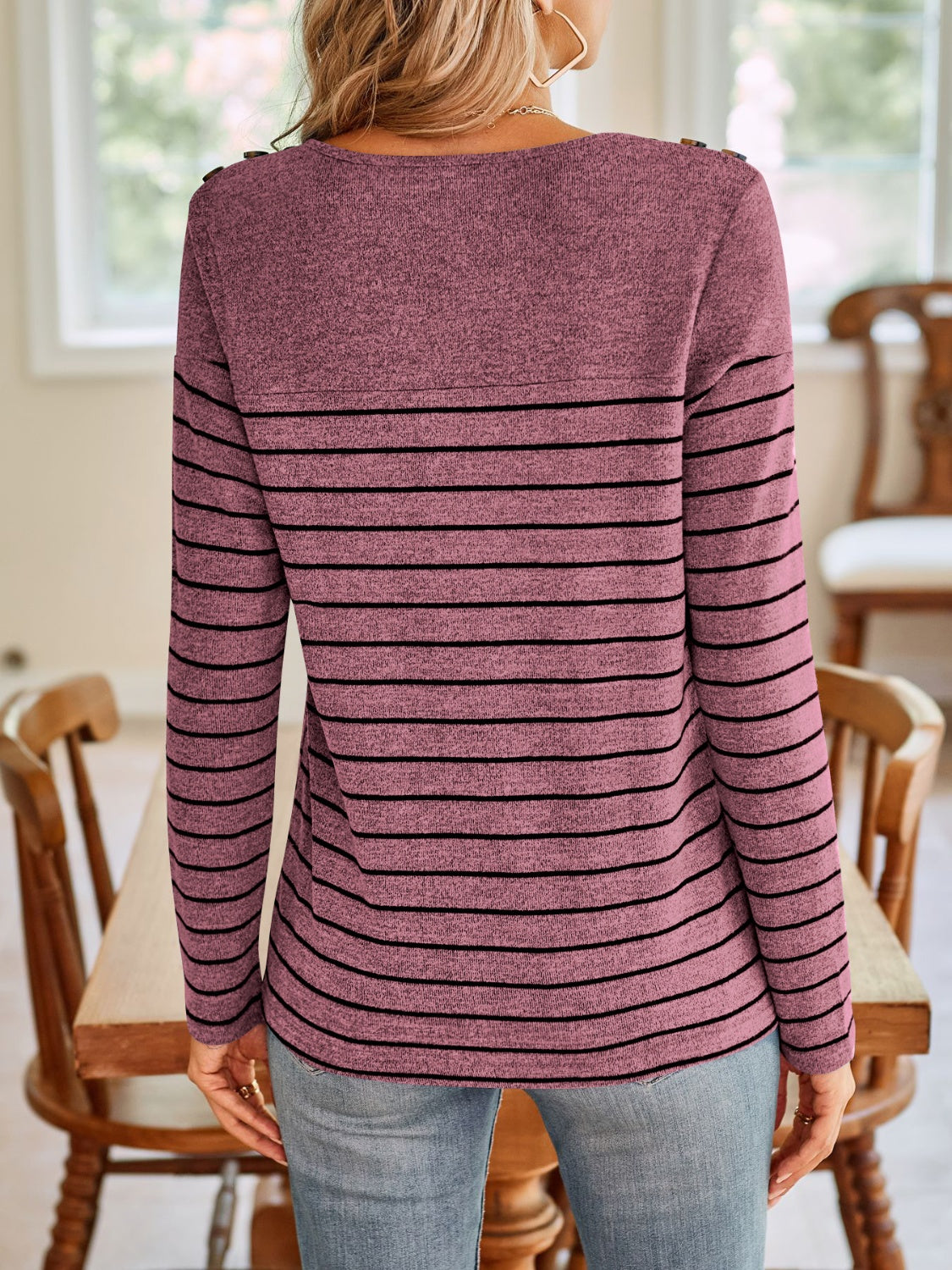 Lovelet Striped Round Neck Long Sleeve T-Shirt