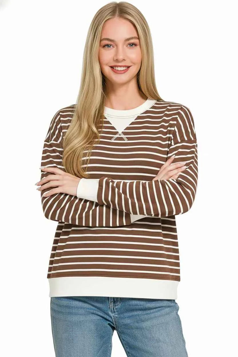 Zenana Contrast Striped Round Neck Sweatshirt 0c48ad26-244b-4568-83a7-db5dcdc907f8-Max-Origin