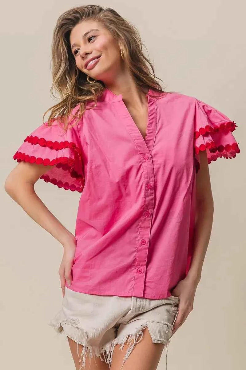 BiBi Dot Trim Flutter Sleeve Notched Top 0c4ae6eff4bd4f66ae2834872e4ad8fe-Max-Origin