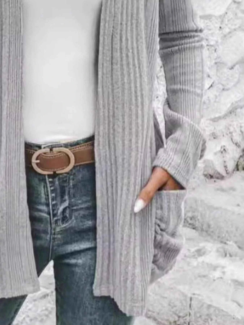 Ribbed Open Front Long Cardigan with Pockets 0c4fb740-7201-4641-a02d-34ab12998196-Max-Origin