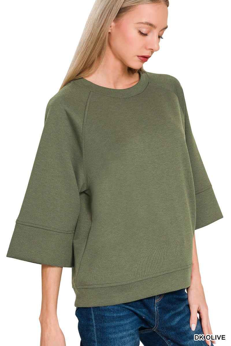 Zenana Scuba 3/4 Sleeve Pullover 0c537823cfc7489ba9f6389f21aa30ea-Max