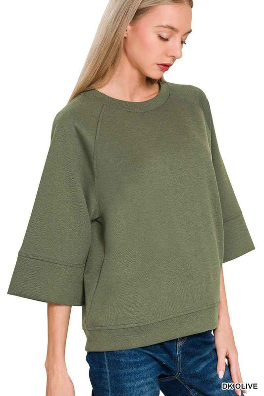 Zenana Scuba 3/4 Sleeve Pullover 0c537823cfc7489ba9f6389f21aa30ea-Max
