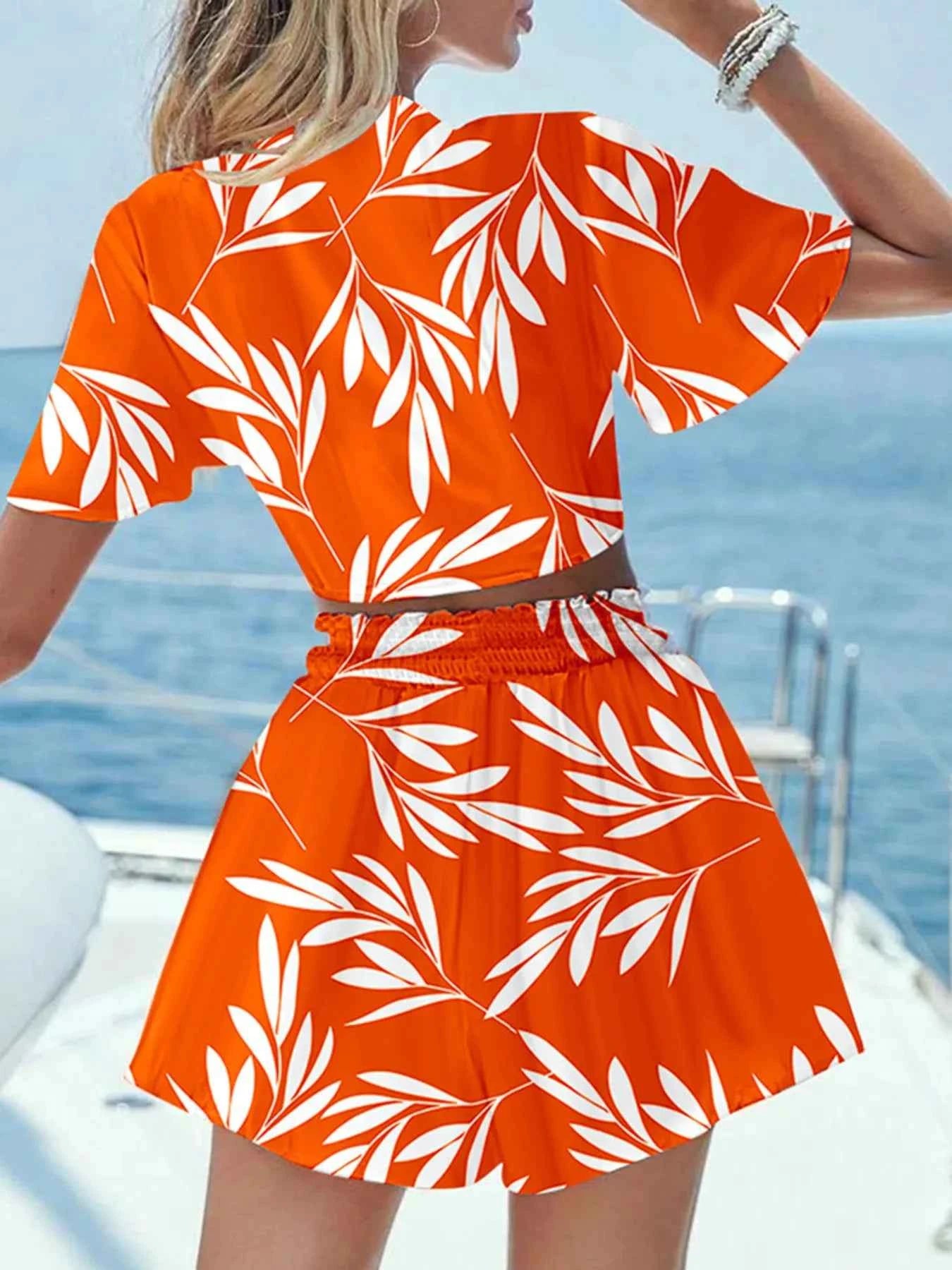 Printed Tie Front Top and Shorts Set 0c54065afe814ff6949c5abe1bcf01d9-Max-Origin