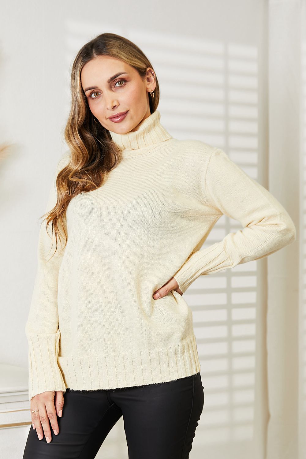 Heimish Full Size Long Sleeve Turtleneck Sweater with Side Slit 0c56cfa13248498c9698aa35356f5e3d-Max