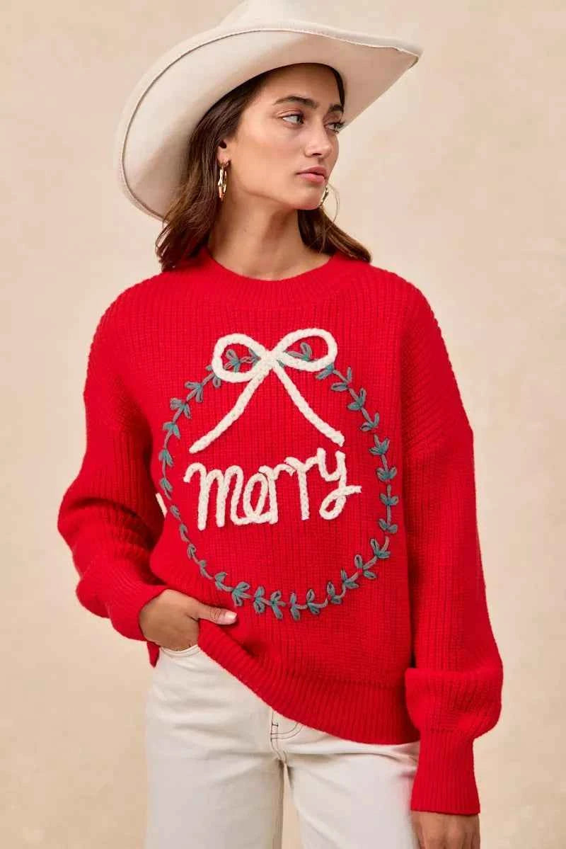 BiBi Christmas Wreath Merry Letter Knit Top 0c57c18444e14fb1b5f4185c949ee88e-Max-Origin
