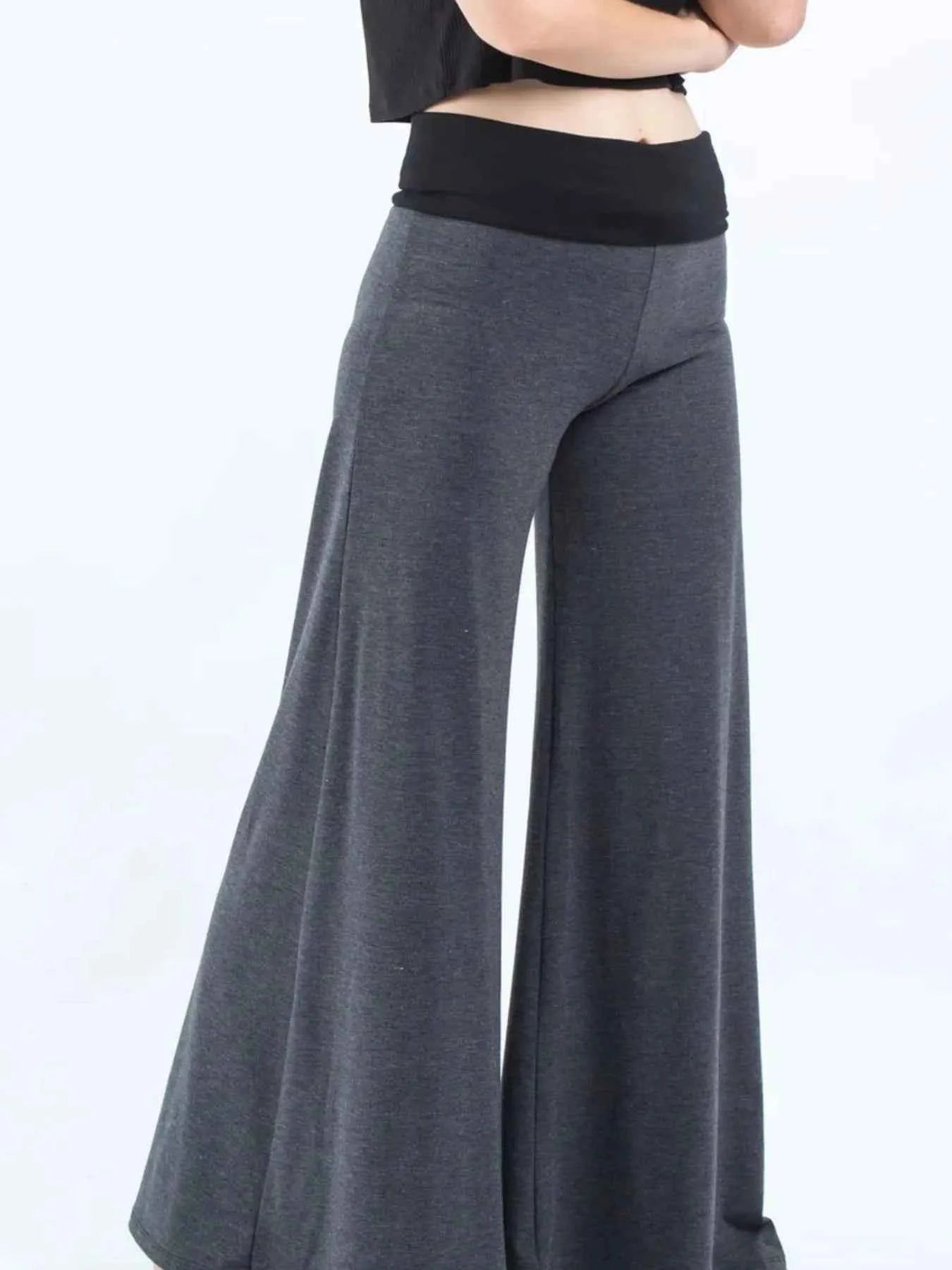 High Waisted Wide Leg Yoga Pants with Contrast Waistband