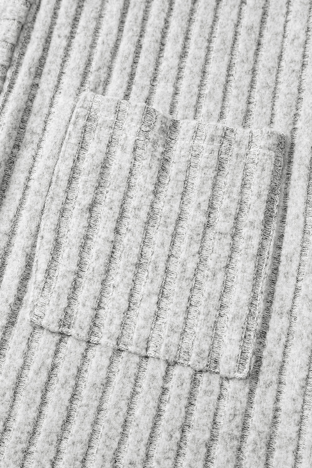 Gray Ribbed Knit Open Front Tunic Cardigan with Pockets