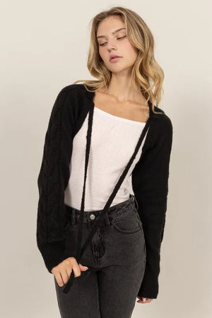 Cable-Knit Tie-Front Shrug Black 0c5d1f45-1b16-4d44-9ccf-c50689a40511-Max