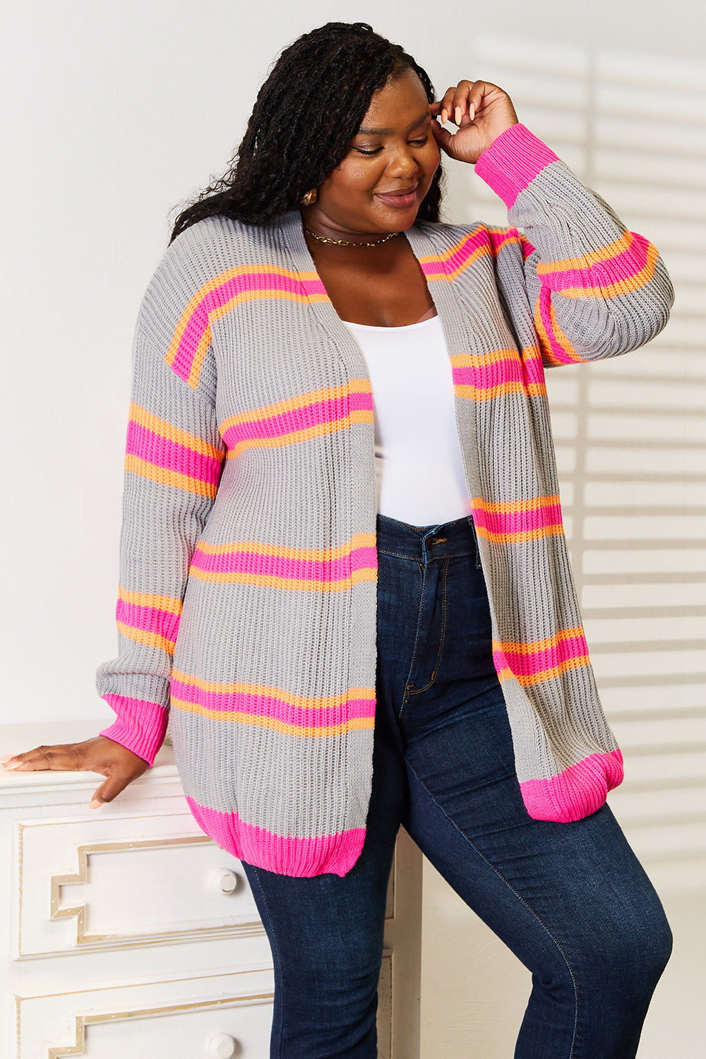Woven Right Ribbed Long Sleeve Cardigan 0c61acf8ad0f45a5bb2fa86b69ad94d2-Max